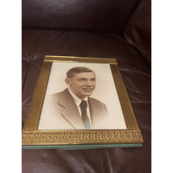 Brass Picture Frame 8x10 Embossed Foliate Border Mid-Century Portrait Frame VTG - Picture 2 of 4